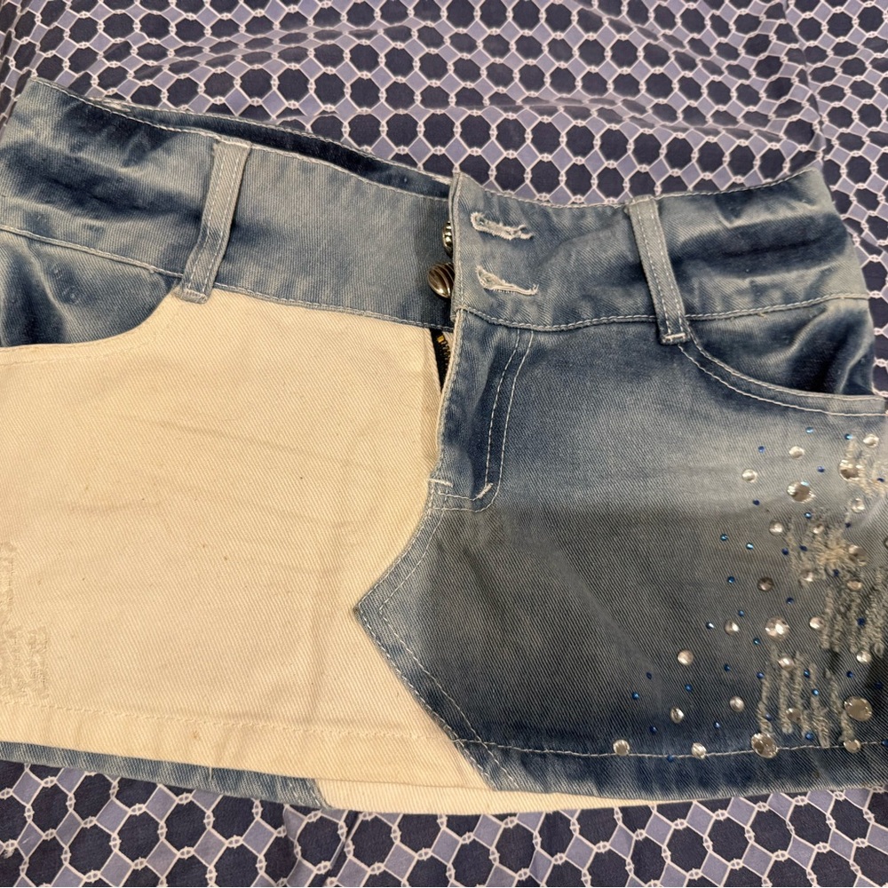 Mini shirt denim skirt blue and white size m
